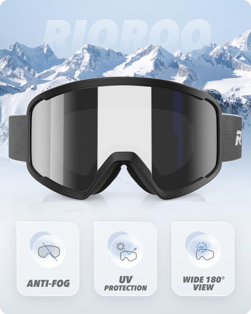 RIOROO Ski/Snowboard Goggles for Men Women, OTG Snow Goggles Anti Fog 100% UV Protection Snowboarding Goggles - Image 2